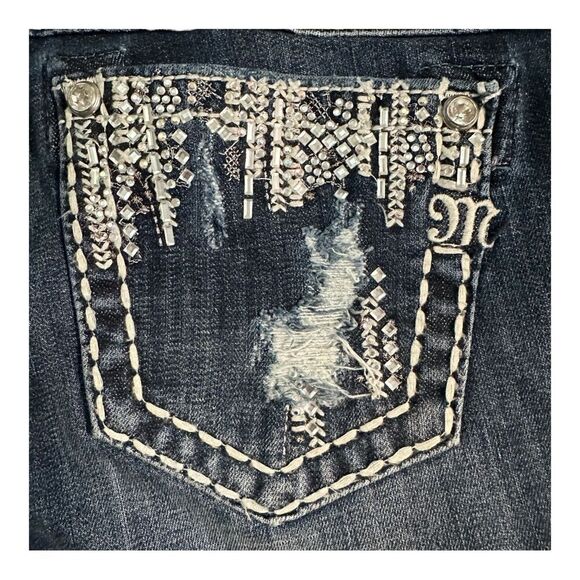 Miss Me Embellished Distressed Mid Rise Easy Skinny Jeans Sz 27 - Picture 1 of 15